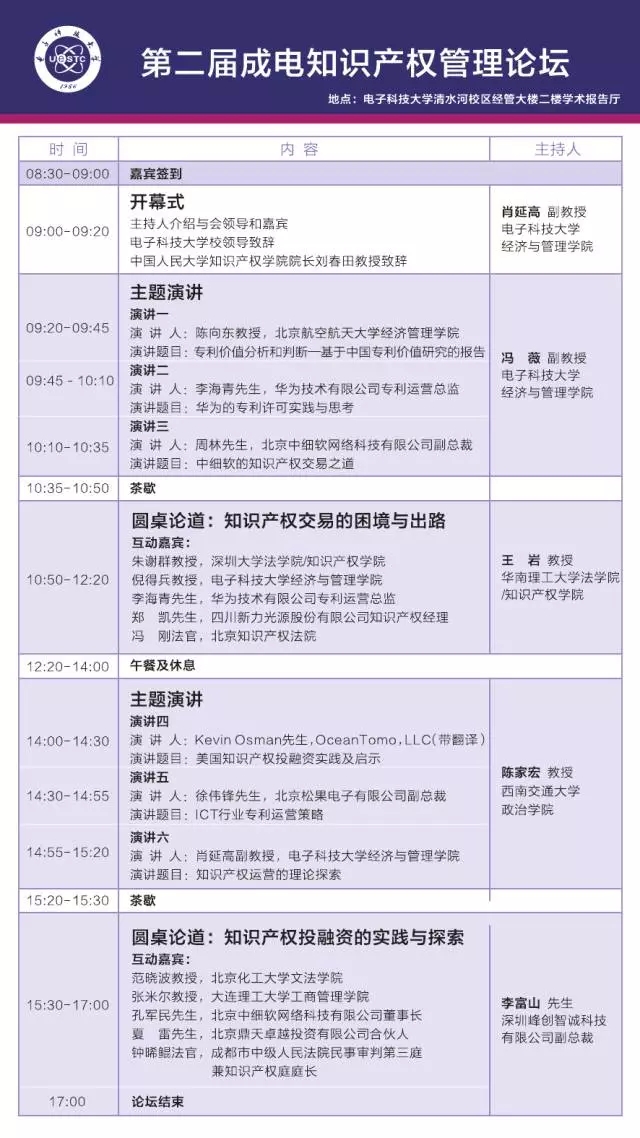 2016電子科技大學第二屆成電知識產權管理論壇即將盛大召開