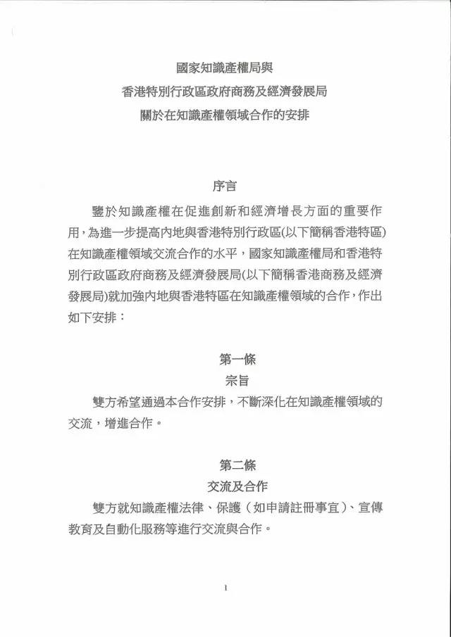 剛剛，香港與內地簽訂16項知識產權領域合作安排！