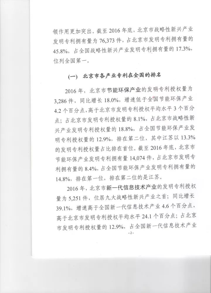 《2016年北京市戰略性新興產業知識產權（專利）狀況》白皮書