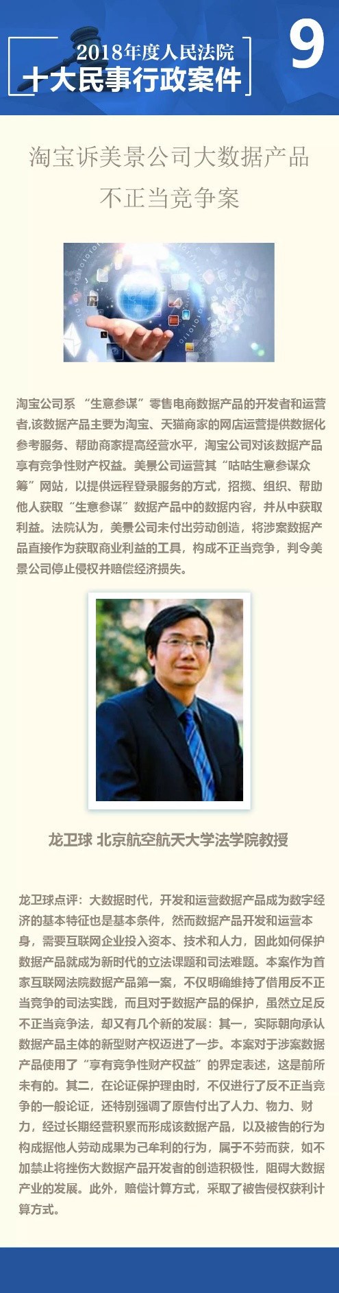 全國首例數據產品不正當競爭案入選“2018年度人民法院十大民事行政案件”