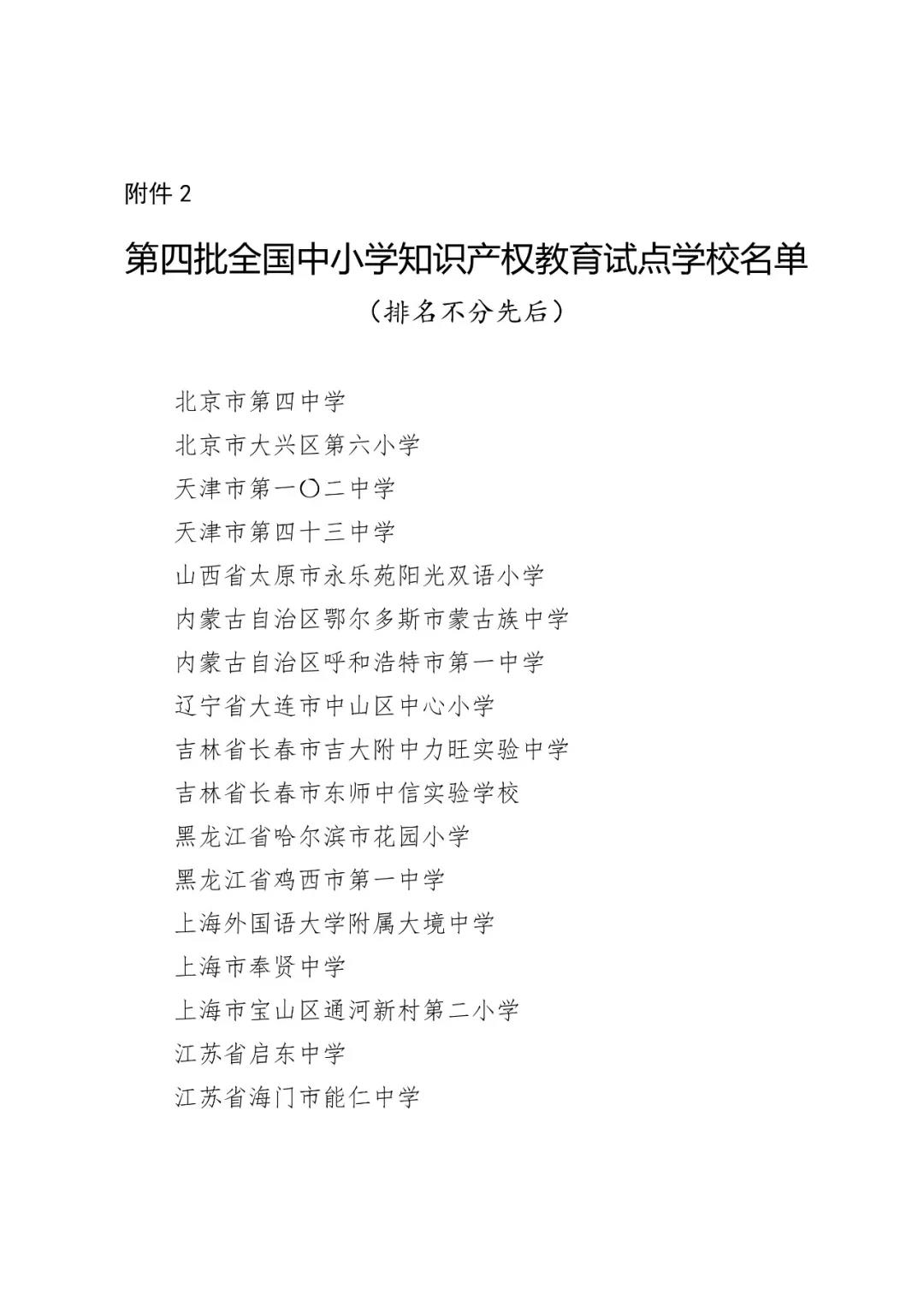 首批全國中小學知識產權教育示范學校名單公布