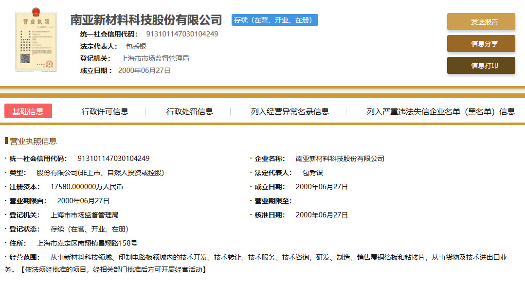 南亞新材IPO遇攔路虎！ “南亞”商標早已被注冊，商號或不能使用