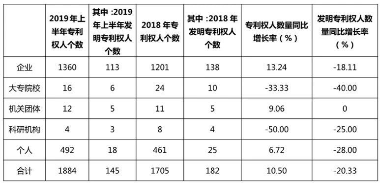 廣州市白云區2019年上半年專利數據分析報告