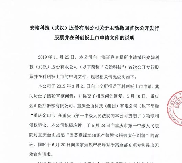 “科創板專利糾紛第一案”！安翰科技因專利訴訟撤回科創板申請