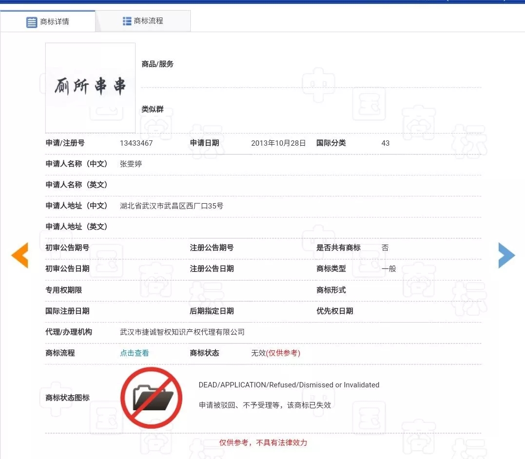 “廁所串串”商標因不良影響全部被駁回了？