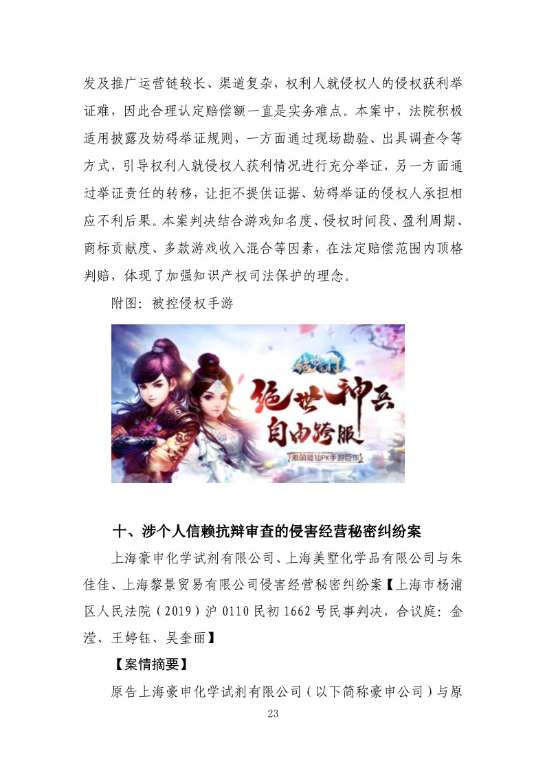 2019年上海法院加強知識產權保護力度典型案件