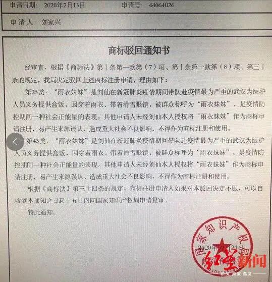 成都“雨衣妹妹”前線堅守，卻遭搶注商標！相關部門：依法駁回