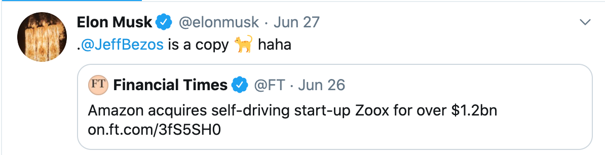 特斯拉稱：亞馬遜收購的ZOOX明星公司竊取大量商業機密和技術
