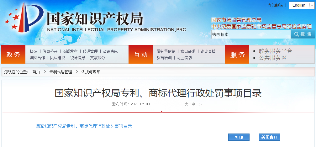 來了！國家知識產權局專利、商標代理行政處罰事項目錄