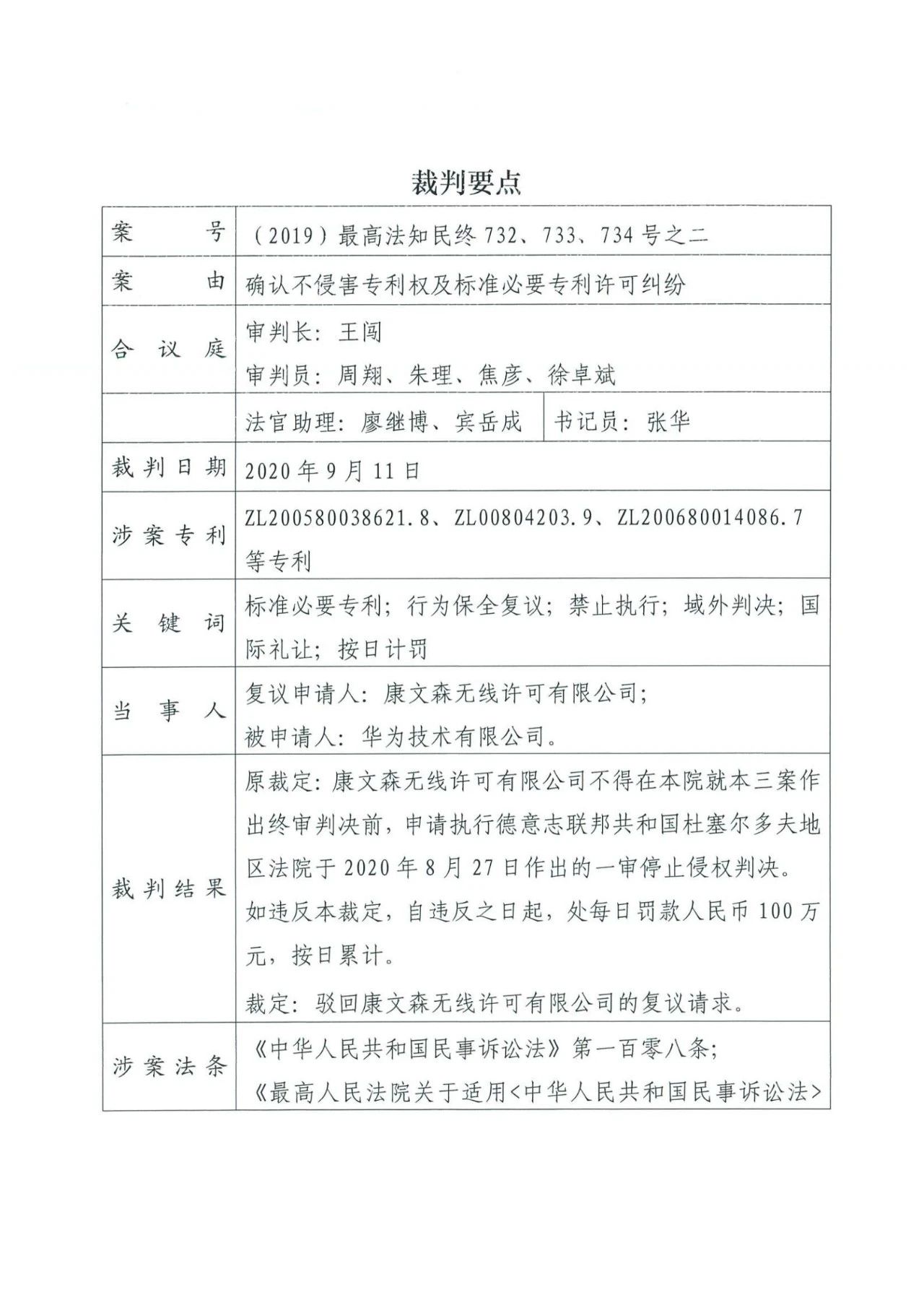 中國知識產權審判發出的首例禁訴令——詳解康文森與華為專利許可糾紛案