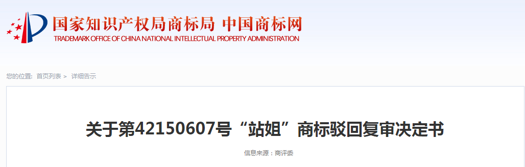 因缺乏顯著特征，“站姐”商標被駁回！