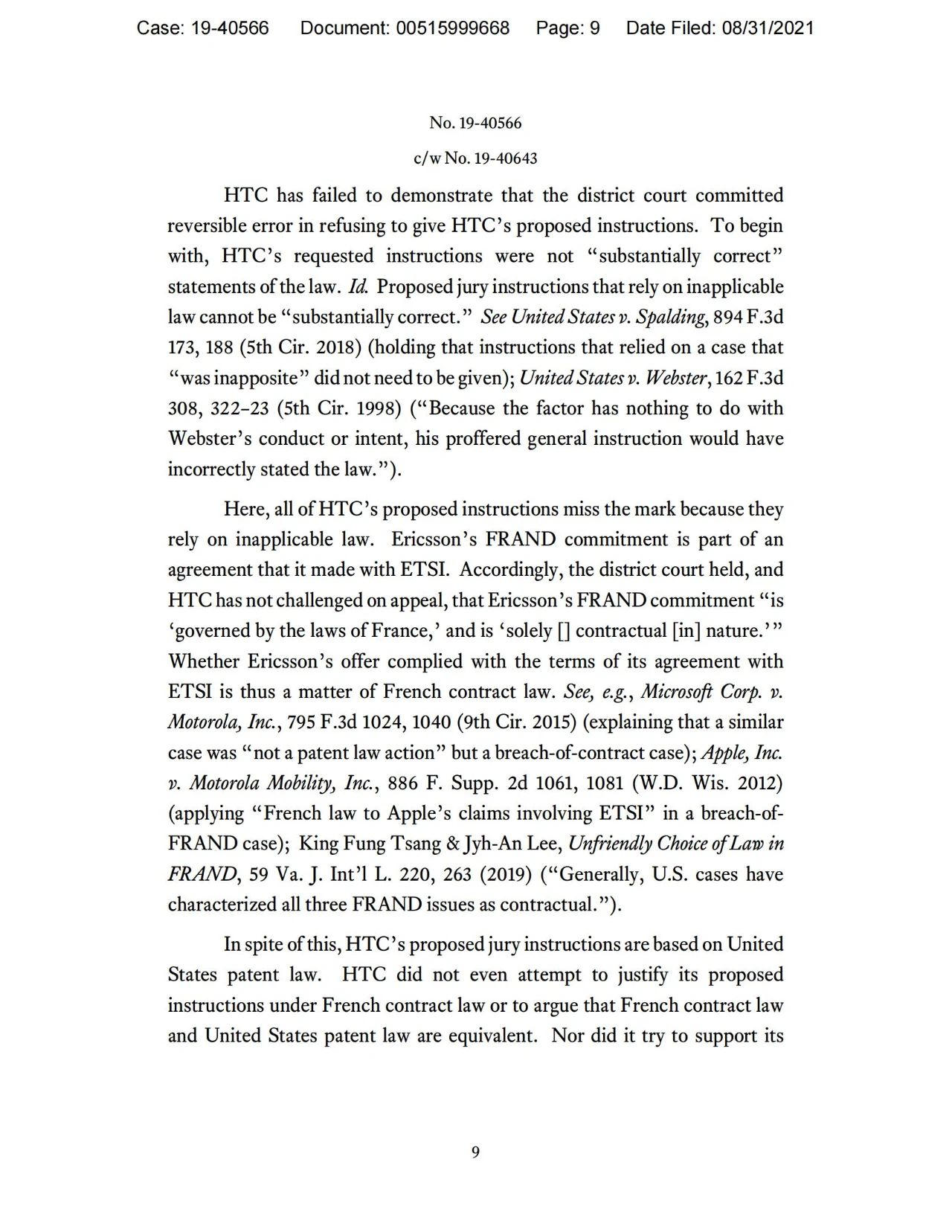 美國第五巡回上訴法院二審判決認定愛立信符合FRAND承諾