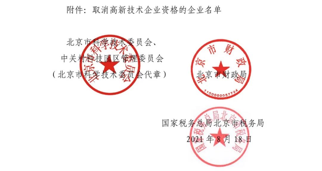 2021年北京已有97家企業被取消高新技術企業資格！