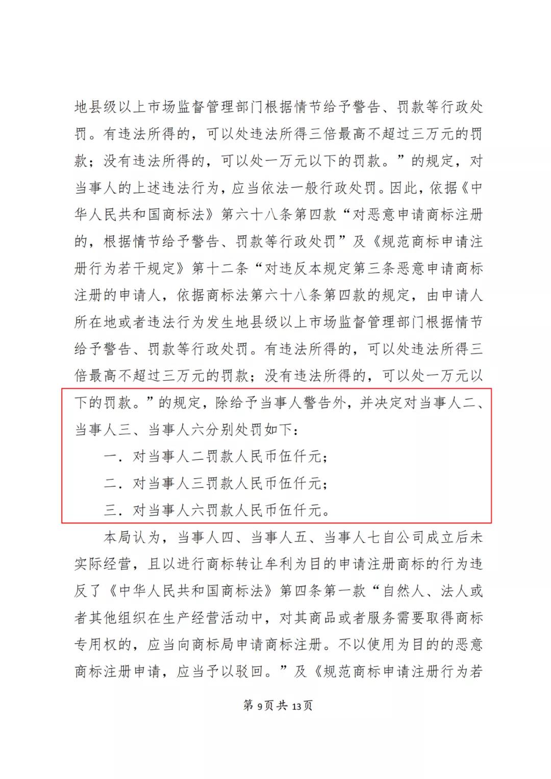 一知識產權代理公司與6家公司合謀注冊公司以便大量不以使用為目的申請注冊商標并交易被罰近19萬！