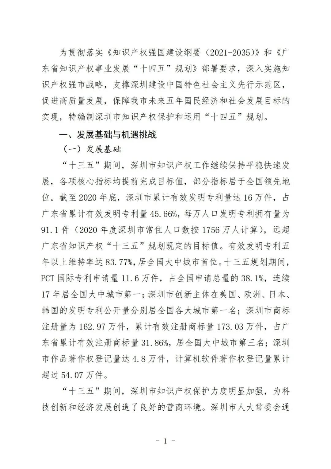 《深圳市知識產權保護和運用“十四五”規劃》全文發布！