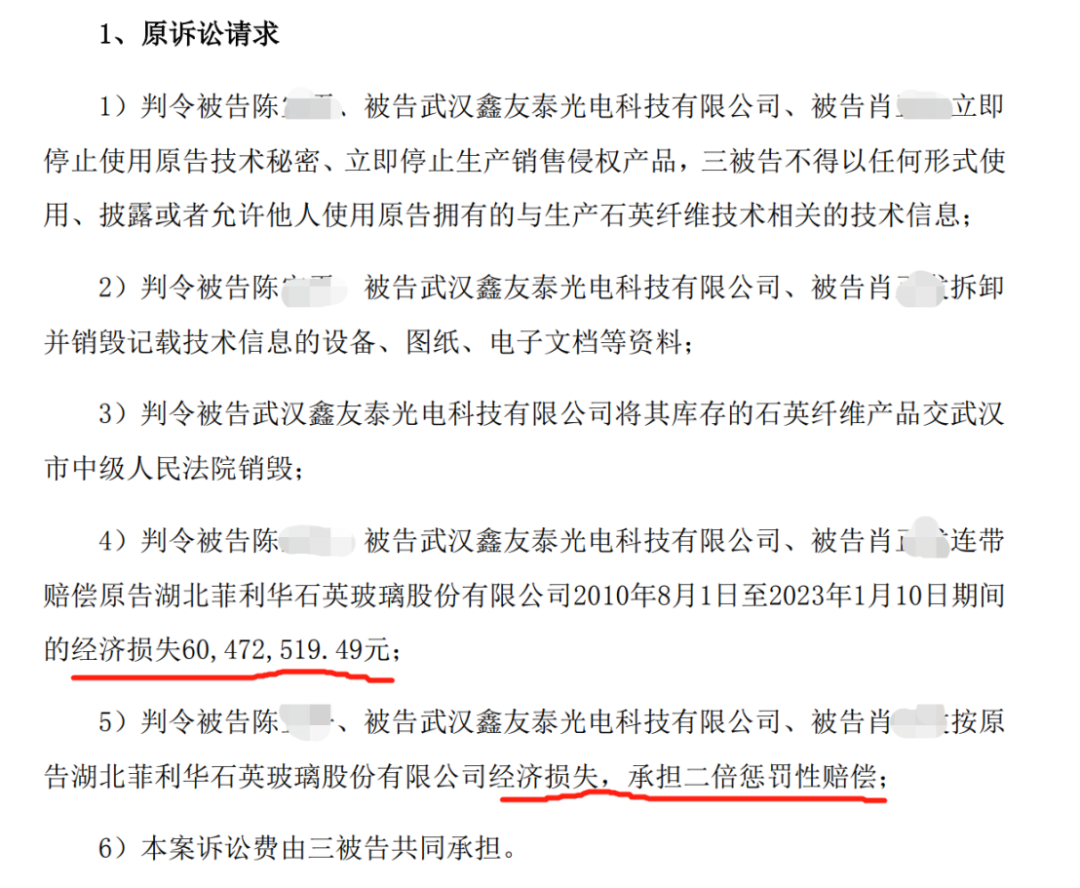 索賠變更為3.6億元，菲利華公司與前員工的技術秘密恩怨情仇