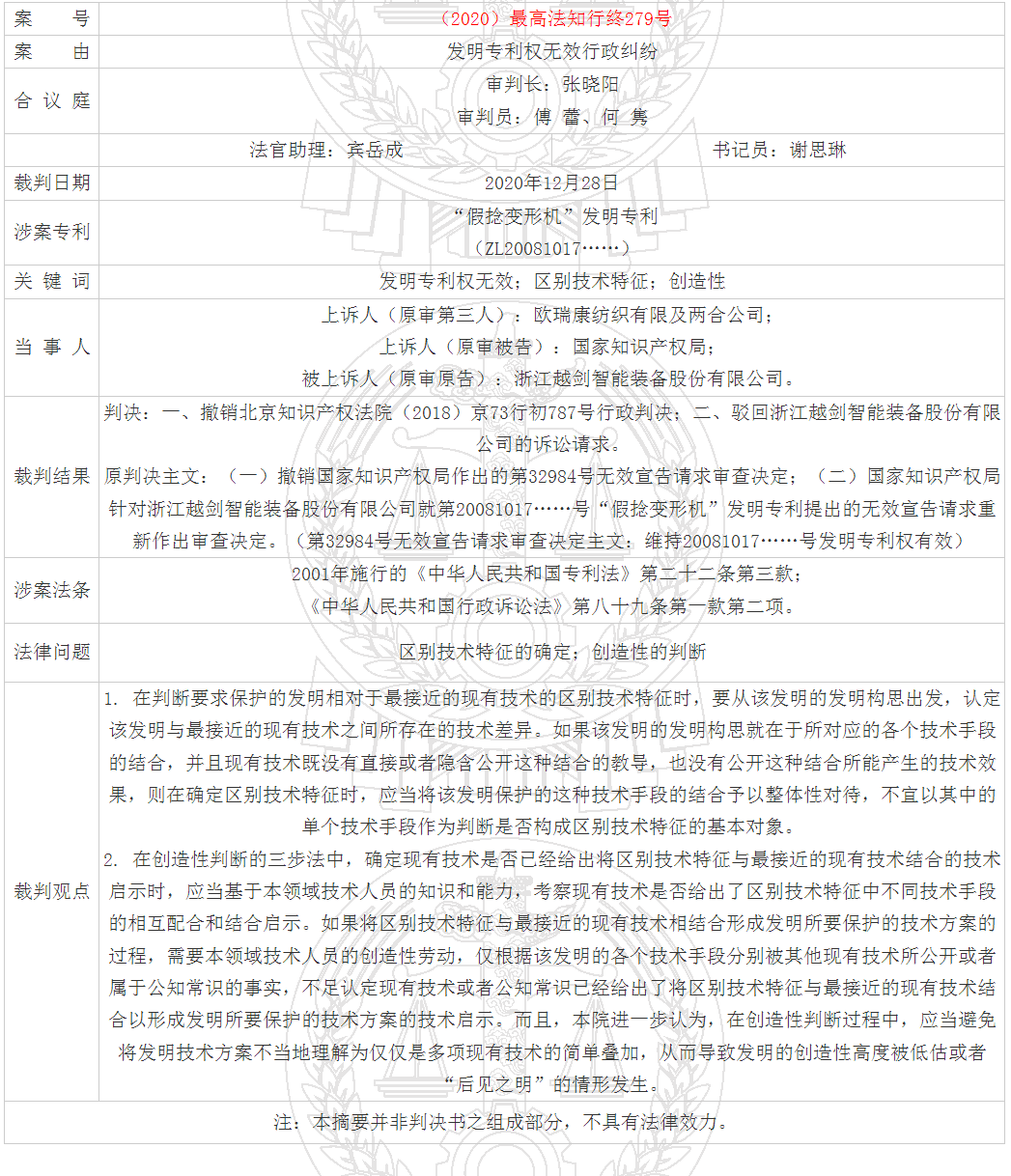 發明構思對區別特征認定的影響｜附判決書