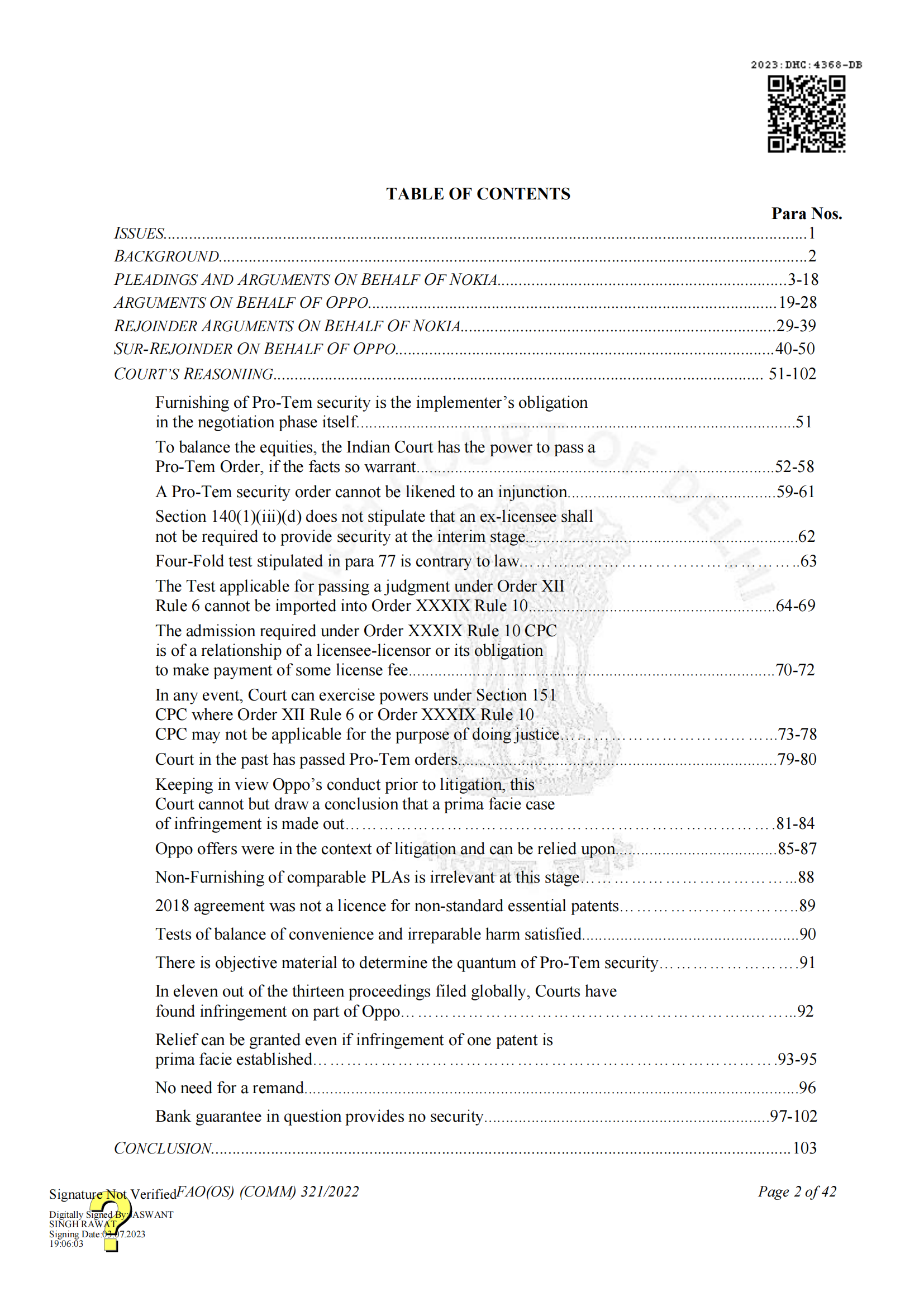 最新進展！印度高等法院要求OPPO支付保證金，因涉嫌侵犯諾基亞5G SEPs｜判決書