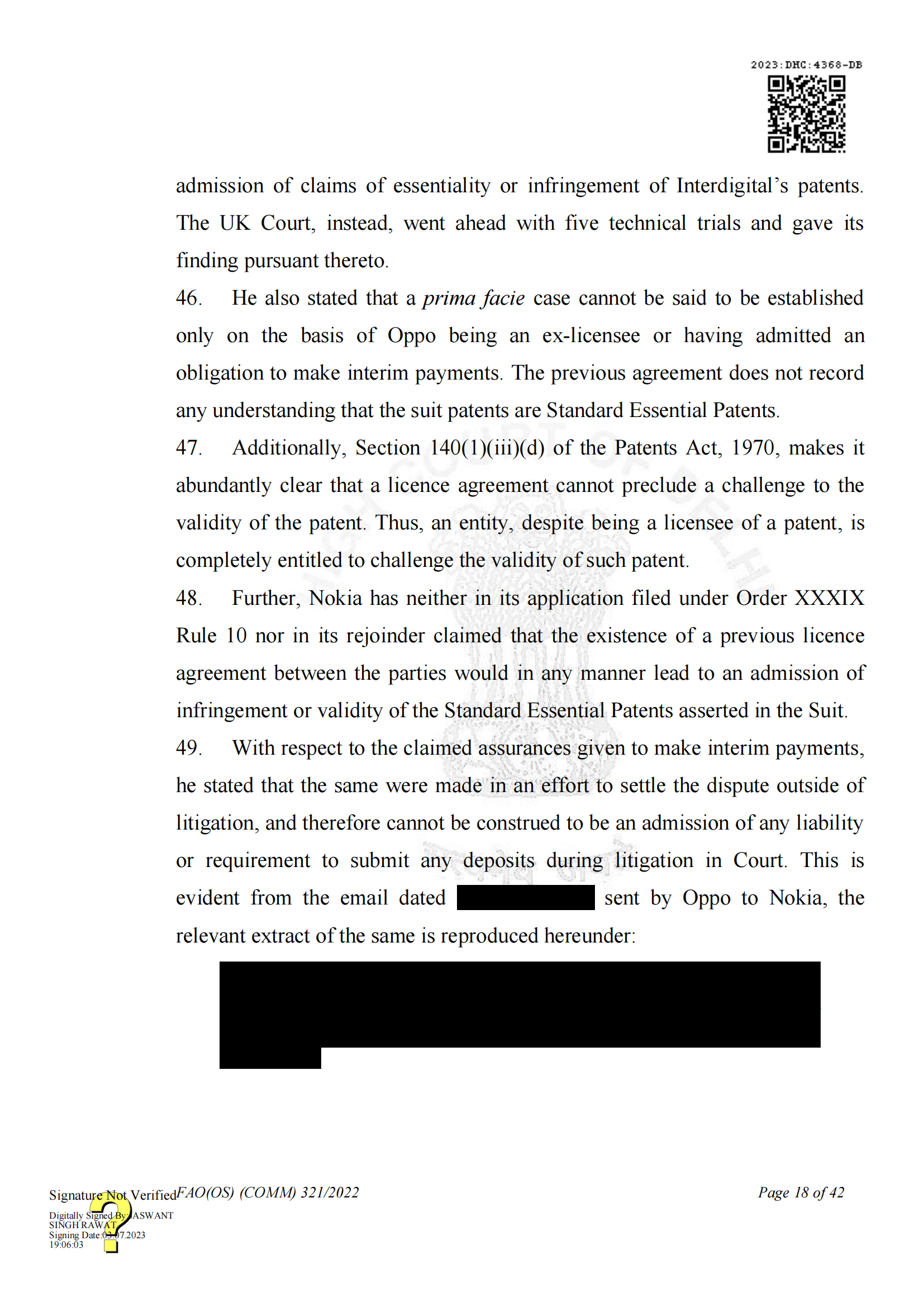 最新進展！印度高等法院要求OPPO支付保證金，因涉嫌侵犯諾基亞5G SEPs｜判決書