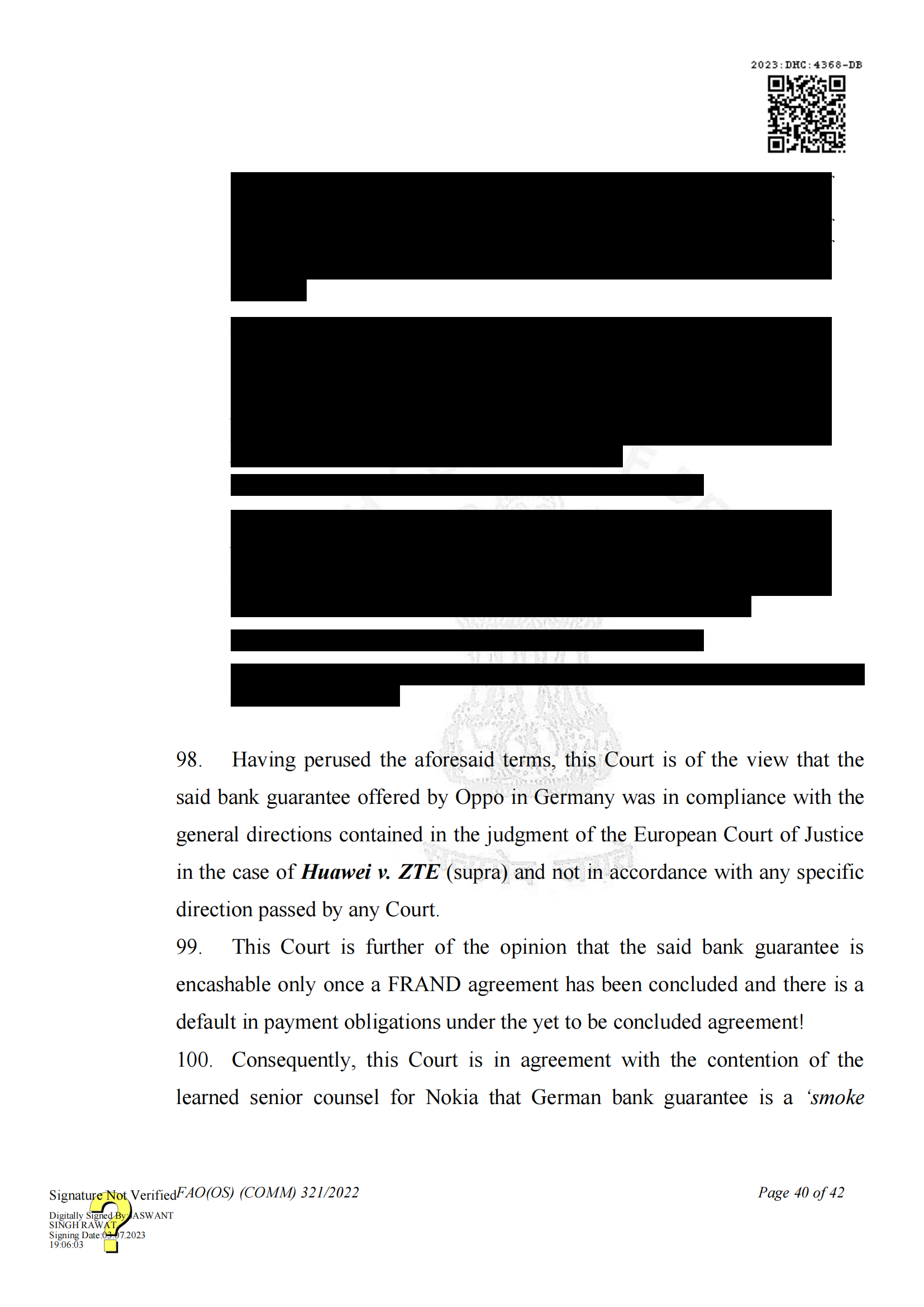 最新進展！印度高等法院要求OPPO支付保證金，因涉嫌侵犯諾基亞5G SEPs｜判決書
