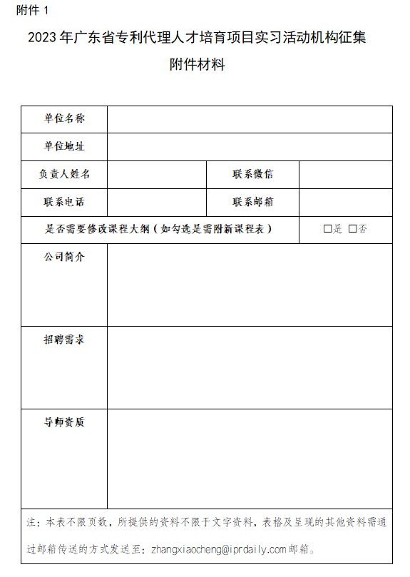 征集！2023年廣東省知識產權代理人才培育項目實習活動機構