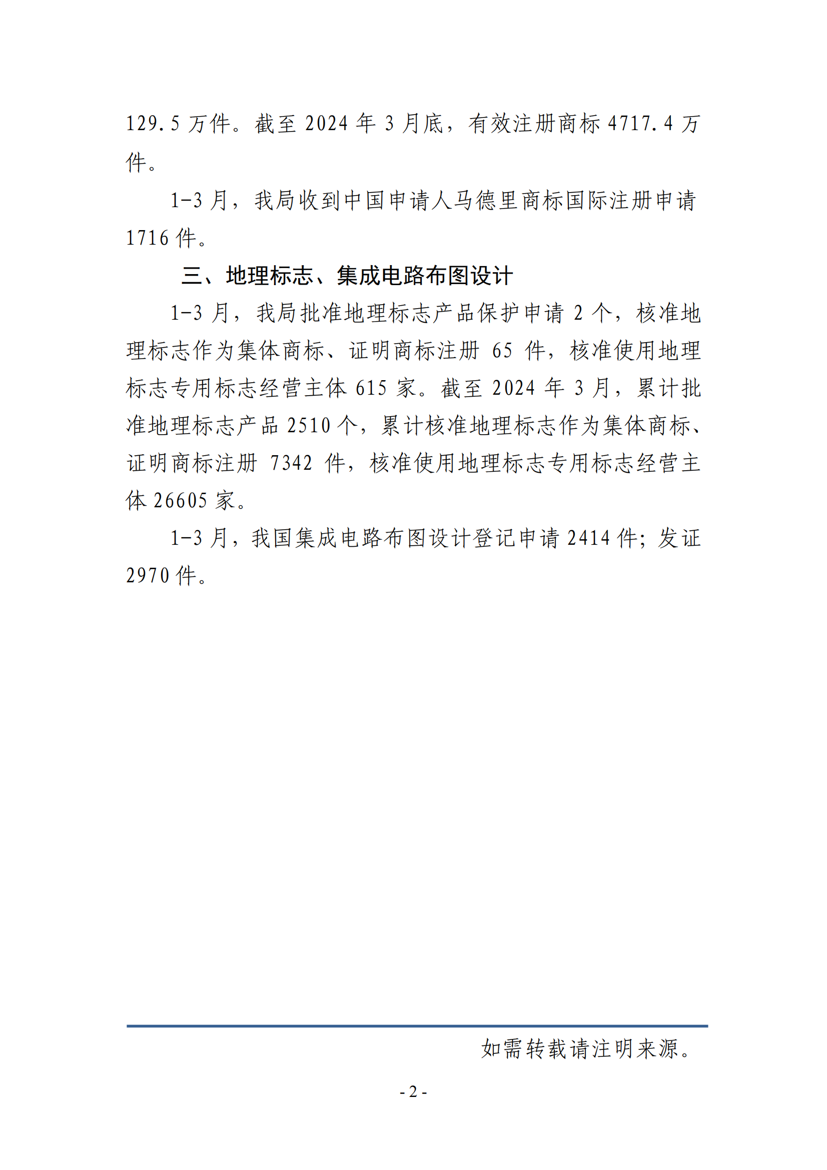 2024年1-3月專利、商標、地理標志等知識產權主要統計數據 | 附數據詳情