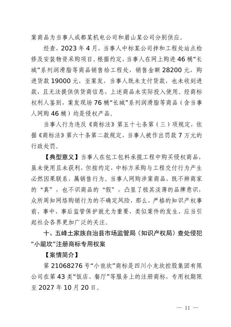 湖北省2023年度知識產權（商標）行政保護十大典型案例發布！