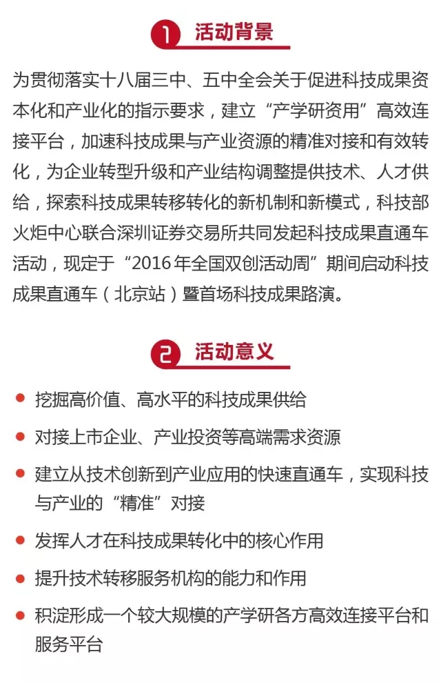 正式報名啦！2016科技成果直通車-全國科技成果路演活動震撼登場！優質技術與實力企業碰撞的饕餮盛宴！